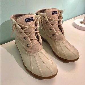Tan and Oat Sperry Boots